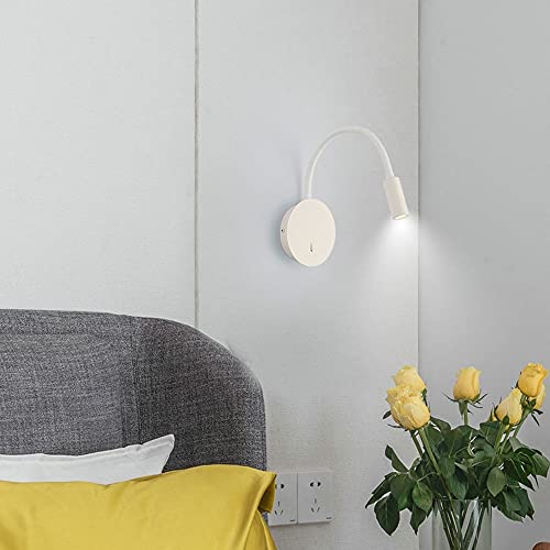 Bedside Reading Light Modern Wall Lamp, Hardwired Wall Sconce with Switch, LED Headboard Lighting Fixture, Flexible Gooseneck Wall Lights for Bedroom Office Studio Hotel - color: White-6000k