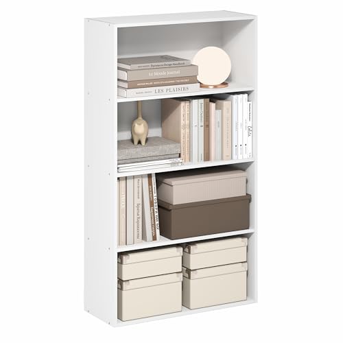 Furinno Jaya Book Shelf, 4-Tier Book Shelf, Bookcase with Open Shelving, Standing Bookshelf, 9.5 x 23.6 x 41.9, for Organization and Storage, for Home Office, Living Room, White - color: White, size: 4-Tier