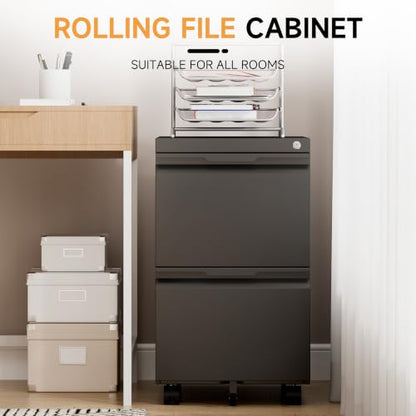 Bestoo File Cabinet,Filing Cabinet with Lock, Metal File Cabinet (Black, 2Drawer-Mobile-26.5" H) - color: Black, size: 2Drawer-Mobile-26.5"H