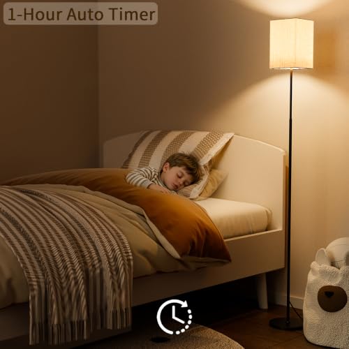 SIBRILLE 63.8" Square Floor Lamp with White Linen Shade - color: Beige