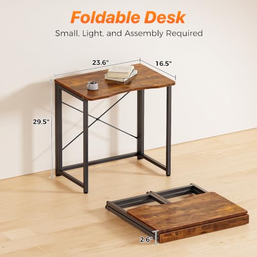 Huuger Folding Desk for Small Spaces, 23.6 Inch Foldable Computer Table - color: Rustic Brown, size: 16.5"D x 23.6"W