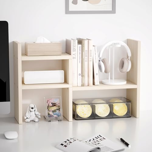 Jerry & Maggie Desktop Organizer Office Storage Rack Adjustable Wood Display Shelf, White, 5 Units, 16"L x 15.8"H x 6.8"W - color: White Wood Tone