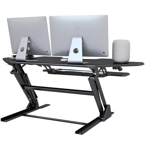 47 inch Corner Standing Desk Converter, Height Adjustable Sit Stand Desk Riser, Black, GSD06T