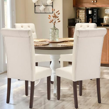 COLAMY Tufted Dining Chairs Set of 2, Accent Parsons Diner Chair Upholstered Fabric Stylish Kitchen Chairs with Solid Wood Legs and Padded Seat, Beige - color: Beige, size: set of 2
