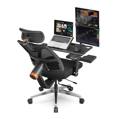 Newtral Ergonomic Office Chair - Home Office Desk Chair with Adaptive Lumbar Support, with Footrest, 4D Armrest, Adjustable Seat Depth & Height - color: Black, size: 5D Headrest +Laptop Tray