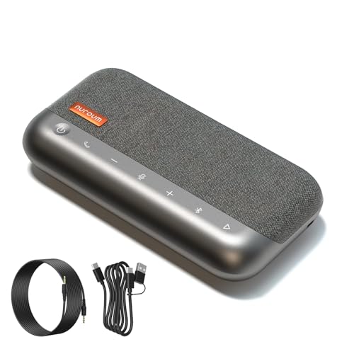 NUROUM A45 Conference Speaker and Microphone, 6 AI Noise Cancelling Mics, 360° 16ft Voice Pickup, Daisy Chain, Bluetooth/USB Speakerphone with Dongle, Compatible with Zoom/Teams/Google Meet