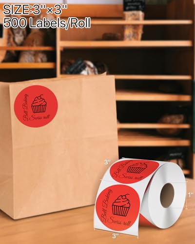 iEager 3 Inch Red Circle Thermal Labels, Durable Round Thermal Label - color: Red, size: 3 INCH