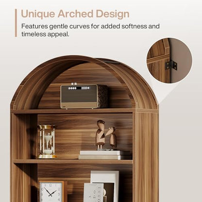 Tribesigns 76.8" Tall Arched Bookcase with File Cabinet Drawer, Brown - color: Walnut Brown