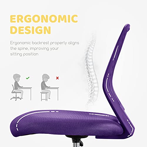 Yaheetech Student Desk Chair, Low-Back Armless Study Chair with Lumbar Support, Adjustable Swivel Office Chair for Home Bedroom School, Purple - color: Purple