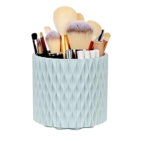 WAFJAMF 360 Rotating Makeup Brush Holder 5 Slot Storage Organizer Blue | Spinning cosmetic container cup with dividers for vanity, desk, dresser, bathroom countertop, lipstick, pen & art supplies - color: Haze Blue, size: Classic Style