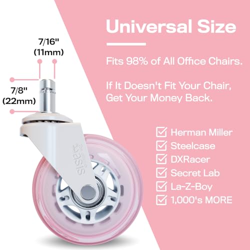 The Office Oasis Original Office Chair Wheels (As Seen On PBS), Pink - color: Pink