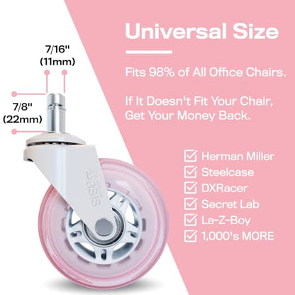 The Office Oasis Original Office Chair Wheels (As Seen On PBS), Pink - color: Pink