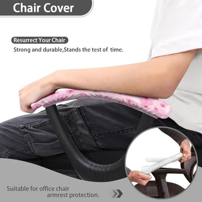 Office Chair Arm Covers Set of 2 - Cherry Blossom Printed Armrest Covers With Elastic Band, Stretchy Washable for Computer Chairs - color: Cherry Blossom - Pink