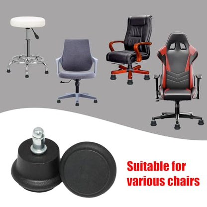 6 Pack Black Bell Glides, Office Chair Feet 11mm | Nylon Body, Steel Stem, 57mm Height, 52mm Base, 22mm Grip Ring, Push In Install, Fits Stools - style: Short