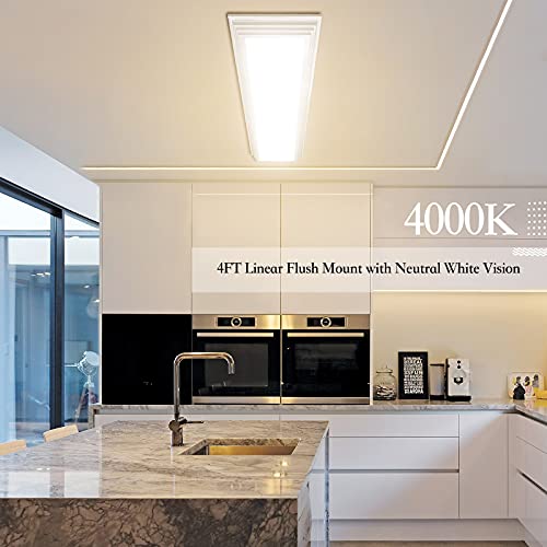 FAITHSAIL Dimmable 4FT LED Wraparound Light, 3 Color Temperature 3000K/4000K/5000K CCT 50W 5500LM 4 Foot Kitchen LED Light Fixture, Flush Mount 48 Inch Linear Ceiling Lighting Fixture, 1 Pack - size: 4 FT-1 Pack