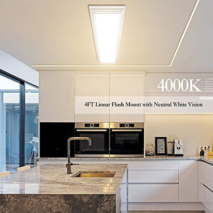 FAITHSAIL Dimmable 4FT LED Wraparound Light, 3 Color Temperature 3000K/4000K/5000K CCT 50W 5500LM 4 Foot Kitchen LED Light Fixture, Flush Mount 48 Inch Linear Ceiling Lighting Fixture, 2 Pack - size: 4 FT-2 Pack