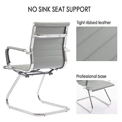 Conference Room Chairs Set of 4, Waiting Room Chairs with Arms, Faux Leather Reception Chairs No Wheels, Office Guest Chairs with Mid Back Support and Chrome Sled Base, Grey - color: Grey, size: 4PCS