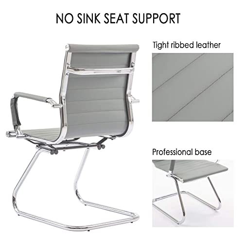 Conference Room Chairs Set of 6, Waiting Room Chairs with Arms, Faux Leather Reception Chairs No Wheels, Office Guest Chairs with Mid Back Support and Chrome Sled Base, Grey - color: Grey, size: 6PCS