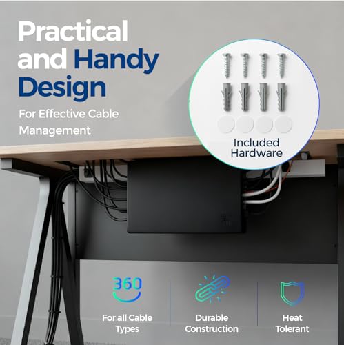 Cable Management Box with Included Mounting Hardware – ABS Cord Organizer (12,7 x 7,8 x 4,5 in) | Heat-Tolerant Power Strip & Cable Storage | Wall-Mountable or Floor Use