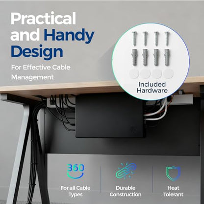 Cable Management Box with Included Mounting Hardware – ABS Cord Organizer (12,7 x 7,8 x 4,5 in) | Heat-Tolerant Power Strip & Cable Storage | Wall-Mountable or Floor Use