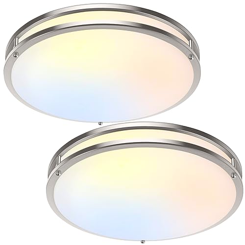 16 In 50W LED Flush Mount Ceiling Lights, Dimmable Ceiling Light Fixtures - color: Brushed Nickle-5CCT-2, size: 16 inch