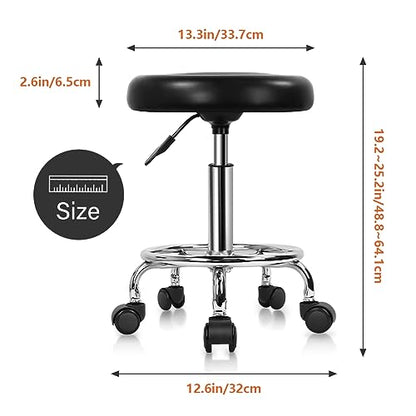 KKTONER PU Leather Modern Round Rolling Stool with Footrest Height Adjustable Spa Drafting Salon Tattoo Work Massage Stools Task Chair Small (Black) - color: Black