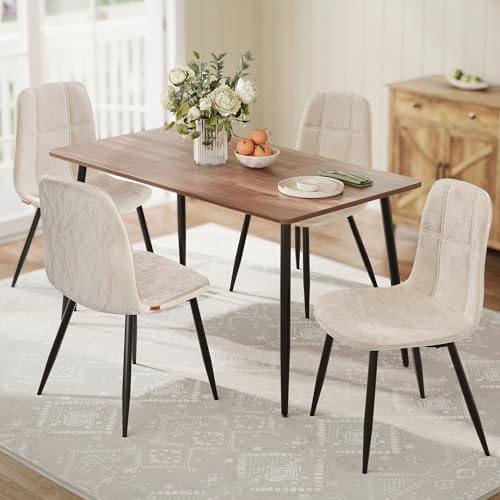 VASAGLE Dining Chairs, Set of 4 Dining Room Chairs, Metal Frame, Adjustable Feet, Easy to Clean, Chenille Fabric, Glacier-Textured Synthetic Leather, for Kitchen, Cream White UKDC188W01 - color: Cream White, size: Set of 4 (PU+Fabric)