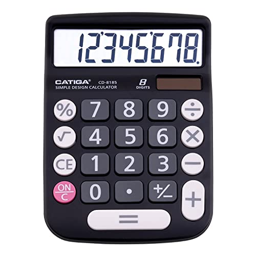CATIGA Desktop Calculator 8 Digit with Solar Power and Easy to Read LCD Display, Big Buttons, for Home, Office, School, Class and Business, 4 Function Small Basic Calculators for Desk, CD-8185 Black - color: Black