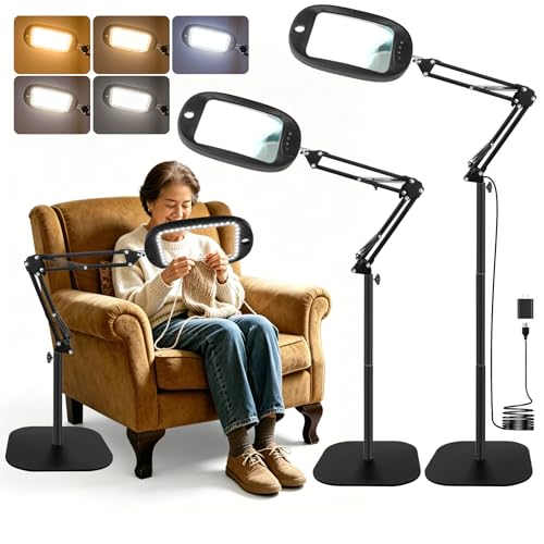 10X 30X Large Floor Magnifying Glass with Light and Stand,Heightened 3-in-1 Hands Free Magnifying Lamp for Close Work, Magnifiers for Reading Sewing, Crafts, Painting, Hobbies