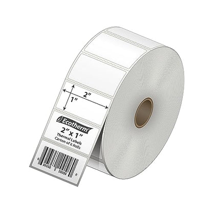 2"x1" Thermal Labels for Rollo, Munbyn, Zebra, Godex, Arkscan, iDPRT, Offnova Label Printers and More - White Paper Stickers - Small Multipurpose Labels | 15000 Labels | 6 Rolls | by Ecotherm - size: 2 x 1 White - 15000 Labels