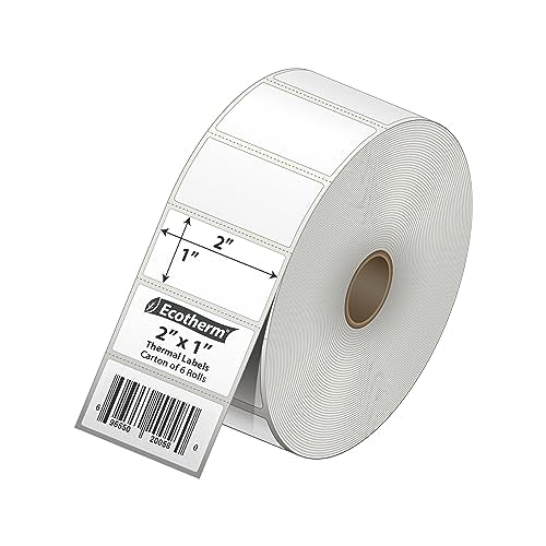2"x1" Thermal Labels for Rollo, Munbyn, Zebra, Godex, Arkscan, iDPRT, Offnova Label Printers and More - White Paper Stickers - Small Multipurpose Labels | 15000 Labels | 6 Rolls | by Ecotherm - size: 2 x 1 White - 15000 Labels