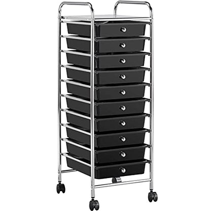 Yaheetech 10-Drawer Rolling Storage Cart with Wheels, Slim Organizer, Black - color: Black, style: 10 Drawers