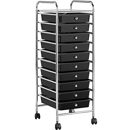 Yaheetech 10-Drawer Rolling Storage Cart with Wheels, Slim Organizer, Black - color: Black, style: 10 Drawers