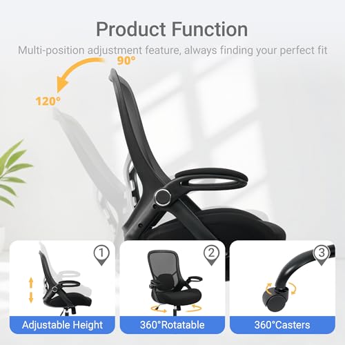 HYLONE 400lbs Heavy Duty Office Chair, 5" Thickened Seat Ergonomic Desk Chair with Adjustable Armrests, Home Office Computer Chairs for Long Hours Mesh Executive Chair(Black) - color: Black
