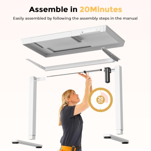32" Electric Standing Desk with Drawer, Rolling Laptop Desk - color: White Wood-top, size: 32"
