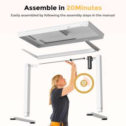 32" Electric Standing Desk with Drawer, Rolling Laptop Desk - color: White Wood-top, size: 32"