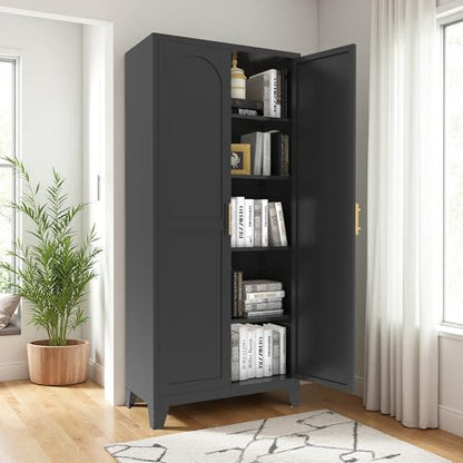 71'' Tall Metal Garage Storage Cabinet with Doors (71''Black) | Cabinets, Adjustable Shelves, Heavy Duty Steel Pantry File Cabinet for Home Office, Kitchen ,School, Utility - color: 71''black