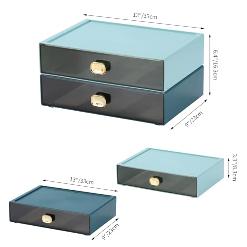 Desktop Storage Drawers, Plastic Countertop Printer Paper Organizer - color: 1 Large Drawer, Blue