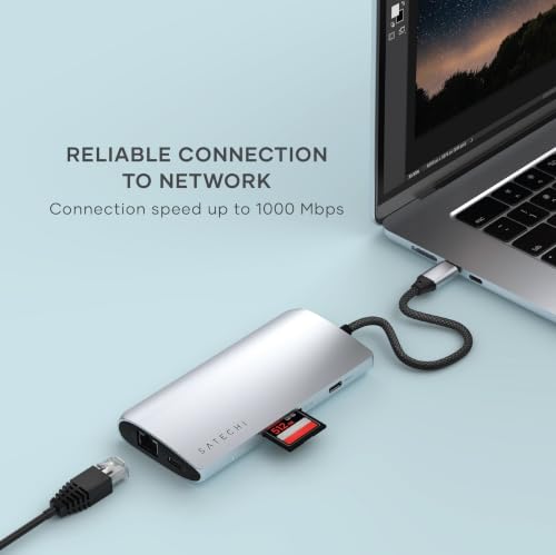 Satechi 8-in-1 USB-C Hub V3, 8K HDMI, 100W Charging, Ethernet, Silver - color: Silver, size: V3