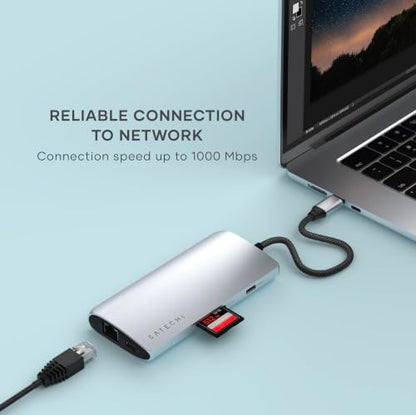 Satechi 8-in-1 USB-C Hub V3, 8K HDMI, 100W Charging, Ethernet, Silver - color: Silver, size: V3