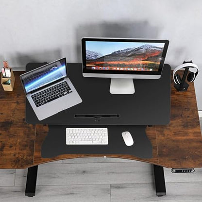 38 Inch Standing Desk Converter, Height Adjustable Sit Stand Workstation with Wide Keyboard Tray, Dual Monitor Laptop Riser, Ergonomic Desktop Stand for Home Office, Black - color: Black