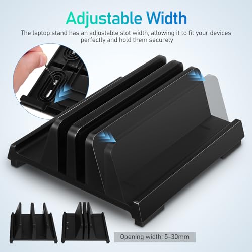 Adjustable Black Laptop Vertical Stand Dual Slot Desktop Holder Workspace Organizer for Office Desk
