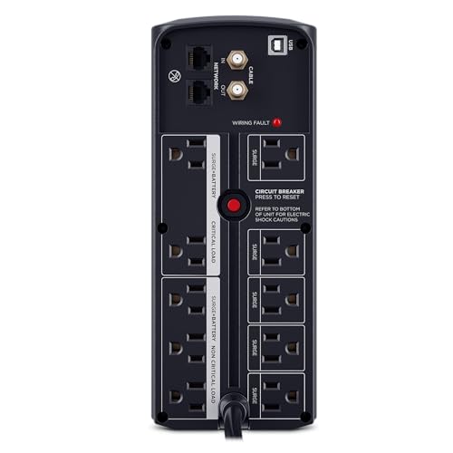 CyberPower CST135UC2-R Line‑Interactive UPS Battery Backup and Surge Protector, 1350VA/810W, AVR, 10 Outlets, USB‑C & USB‑A Charging, LCD Display, UL Certified (Renewed)