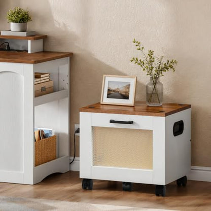 HOOBRO File Cabinet, Rolling File Cart, Under Desk Small Filing Cabinet, File Organizer Box, Home Office File Basket with Drawer for A4, Letter Files, White and Walnut WH11WJ01G1 - color: White + Walnut
