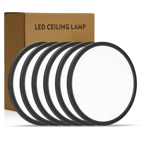 6Pack 11.4 Inch LED Flush Mount Ceiling Light, ETL,24W, 2427LM | 3000K/3500K/4000K/5000K/6500K CCT Selectable, 0.66in Ultra Thin Round Flat Panel Ceiling Light Fixture for Bedroom, Kitchen - color: Black, size: 11.4"-6pk