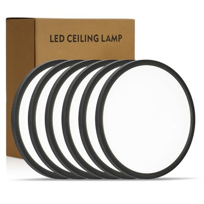 6Pack 11.4 Inch LED Flush Mount Ceiling Light, ETL,24W, 2427LM | 3000K/3500K/4000K/5000K/6500K CCT Selectable, 0.66in Ultra Thin Round Flat Panel Ceiling Light Fixture for Bedroom, Kitchen - color: Black, size: 11.4"-6pk