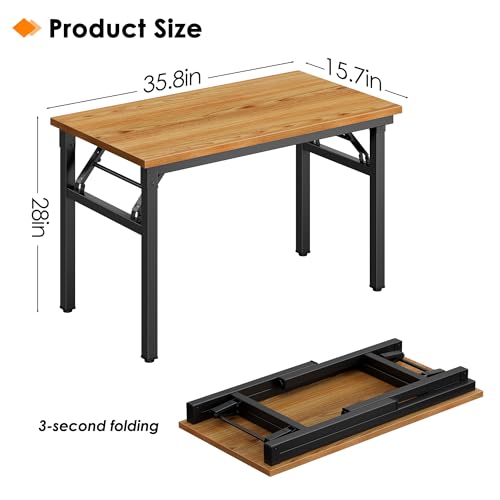 Need Small Folding Computer Desk, 35.8 Inch Writing Table, Teak & Black - color: Teak & Black, size: 35.8 inches
