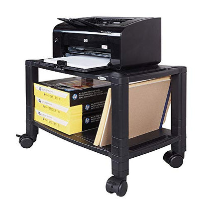 Kantek Height-Adjustable Under-Desk Printer cart, Plastic, 2 Shelves, 60 lb Capacity, 20" x 13.25" x 14.13", Black - size: 20-Inch Extra Wide, style: 2-Shelf