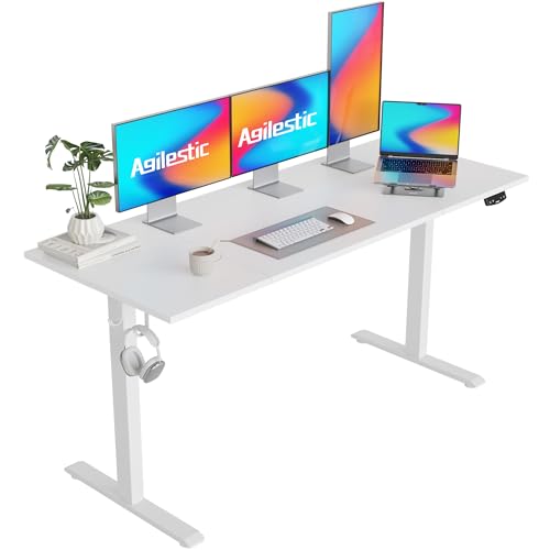 Agilestic Electric Height Adjustable Standing Desk, 63 Inch, White | Smooth Height Adjustment, Memory Presets, Hooks, Stable Steel Frame,154 lbs Capacity, Easy Assembly, Splice Board - color: White, size: 63 x 24 Inch