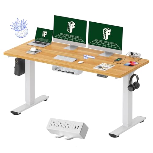 FLEXISPOT EN2 60"x24" Whole-Piece Standing Desk with Power Strip, Maple | Whole-Piece Desktop, Easy-Access Clamp Power Strip, Organized Cable Management, Modern Home Office Setup - color: Maple Top + White Frame, size: 60x24"